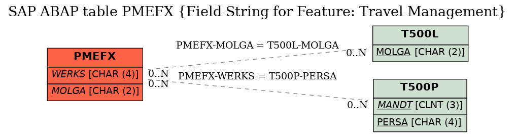 E-R Diagram for table PMEFX (Field String for Feature: Travel Management)