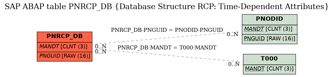 E-R Diagram for table PNRCP_DB (Database Structure RCP: Time-Dependent Attributes)