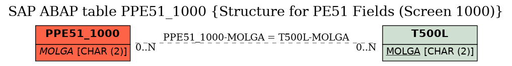 E-R Diagram for table PPE51_1000 (Structure for PE51 Fields (Screen 1000))