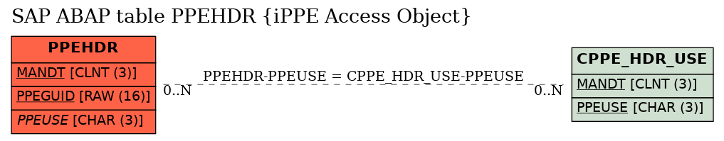 E-R Diagram for table PPEHDR (iPPE Access Object)