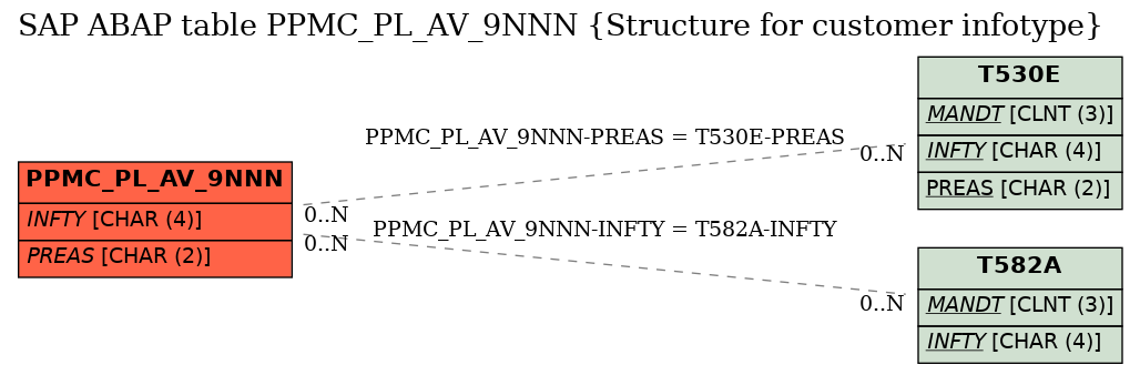 E-R Diagram for table PPMC_PL_AV_9NNN (Structure for customer infotype)