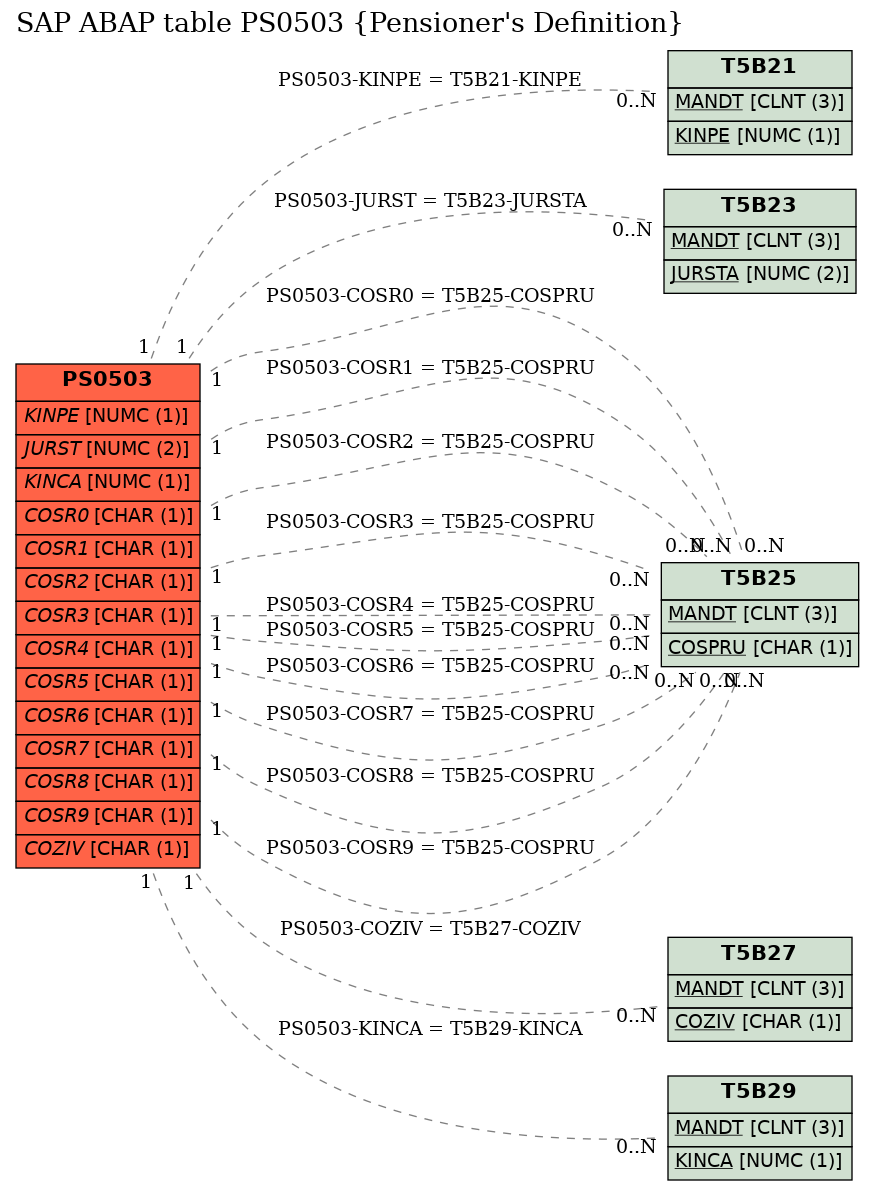 E-R Diagram for table PS0503 (Pensioner's Definition)