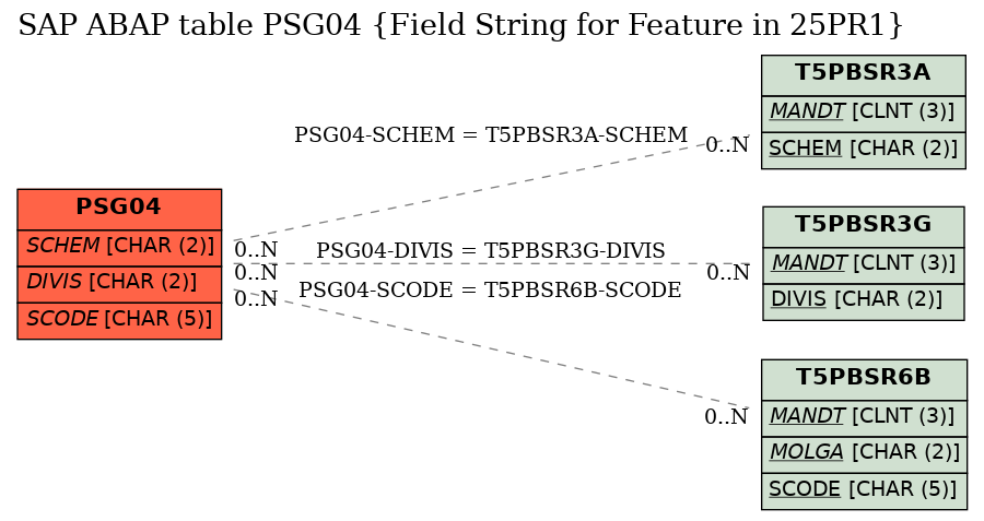 E-R Diagram for table PSG04 (Field String for Feature in 25PR1)