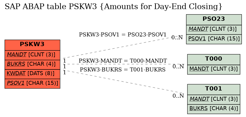 E-R Diagram for table PSKW3 (Amounts for Day-End Closing)