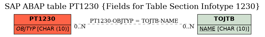 E-R Diagram for table PT1230 (Fields for Table Section Infotype 1230)