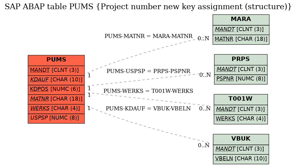 E-R Diagram for table PUMS (Project number new key assignment (structure))