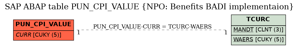 E-R Diagram for table PUN_CPI_VALUE (NPO: Benefits BADI implementaion)