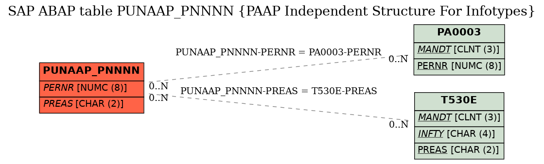 E-R Diagram for table PUNAAP_PNNNN (PAAP Independent Structure For Infotypes)