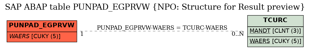 E-R Diagram for table PUNPAD_EGPRVW (NPO: Structure for Result preview)