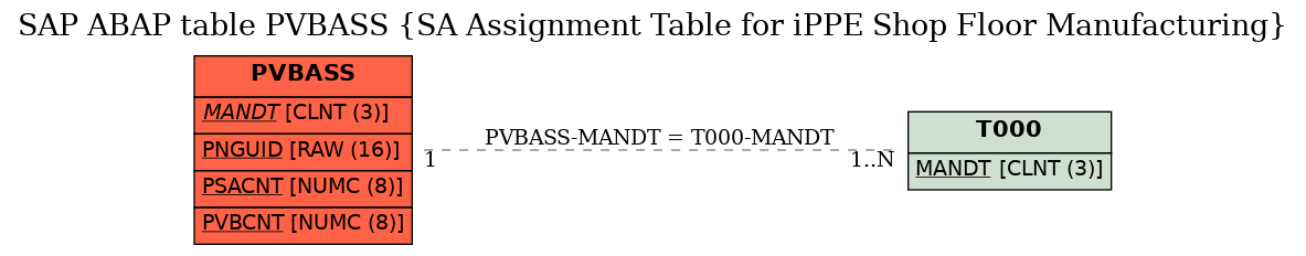 E-R Diagram for table PVBASS (SA Assignment Table for iPPE Shop Floor Manufacturing)