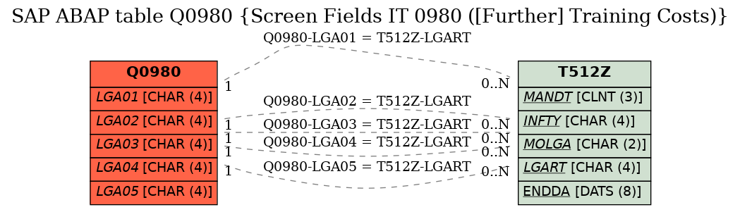 E-R Diagram for table Q0980 (Screen Fields IT 0980 ([Further] Training Costs))