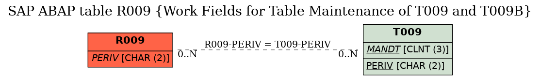 E-R Diagram for table R009 (Work Fields for Table Maintenance of T009 and T009B)