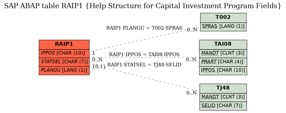 E-R Diagram for table RAIP1 (Help Structure for Capital Investment Program Fields)