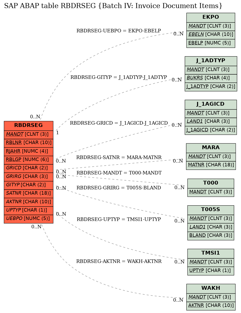 E-R Diagram for table RBDRSEG (Batch IV: Invoice Document Items)