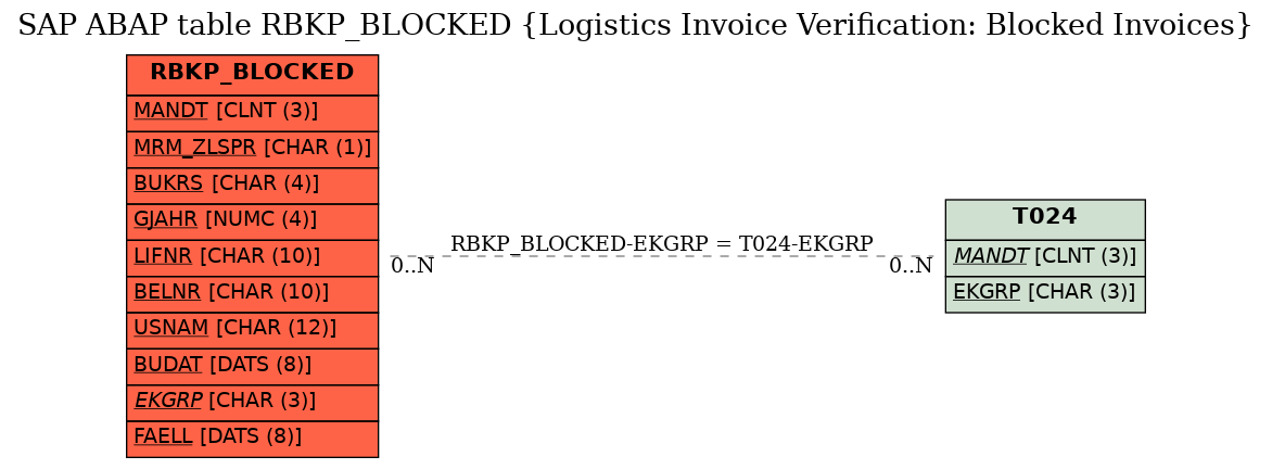 E-R Diagram for table RBKP_BLOCKED (Logistics Invoice Verification: Blocked Invoices)