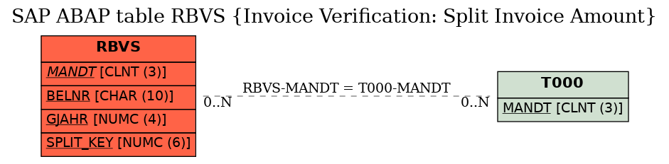 E-R Diagram for table RBVS (Invoice Verification: Split Invoice Amount)