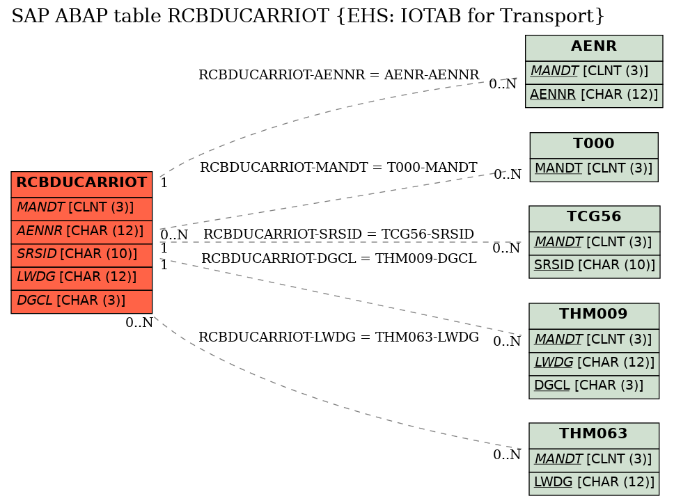 E-R Diagram for table RCBDUCARRIOT (EHS: IOTAB for Transport)