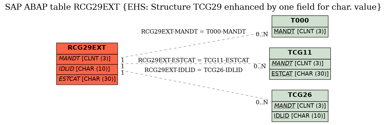 E-R Diagram for table RCG29EXT (EHS: Structure TCG29 enhanced by one field for char. value)