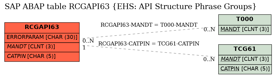 E-R Diagram for table RCGAPI63 (EHS: API Structure Phrase Groups)