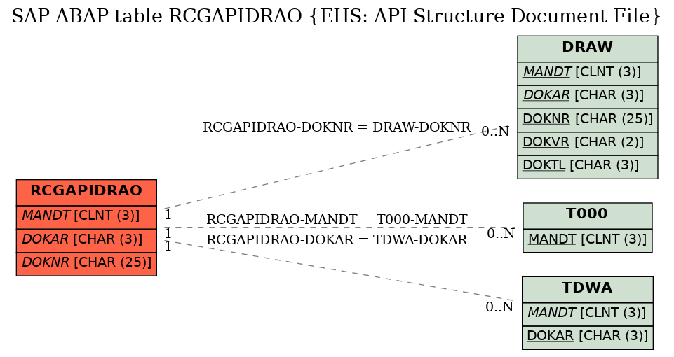 E-R Diagram for table RCGAPIDRAO (EHS: API Structure Document File)