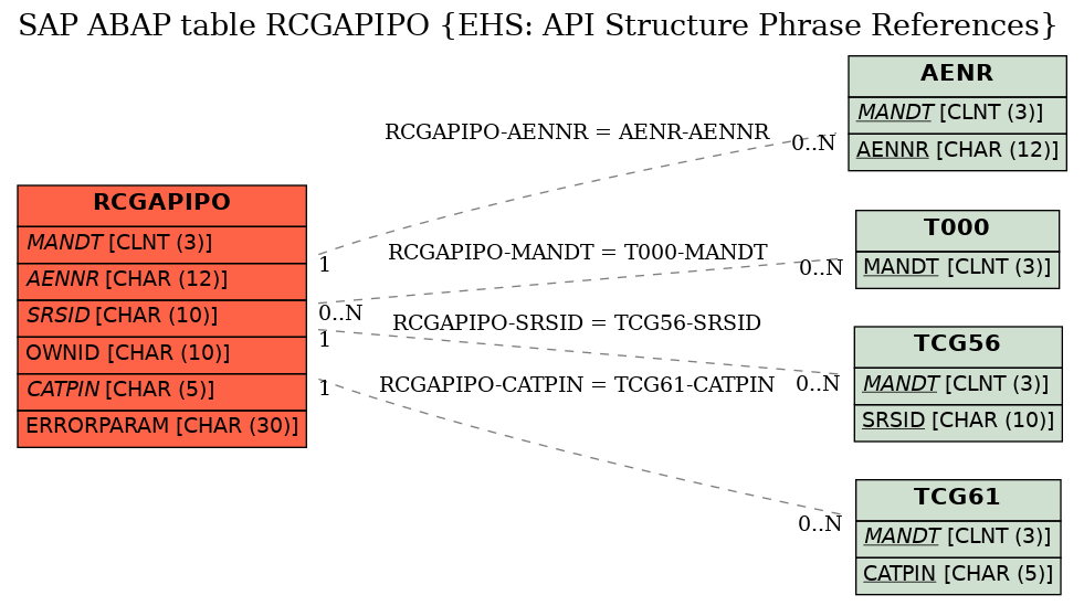 E-R Diagram for table RCGAPIPO (EHS: API Structure Phrase References)