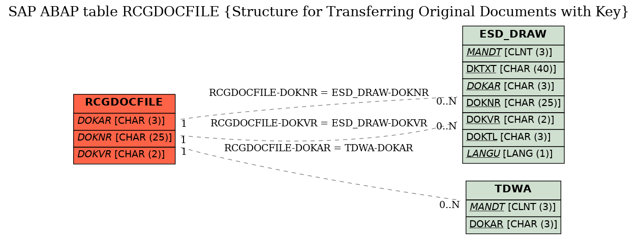 E-R Diagram for table RCGDOCFILE (Structure for Transferring Original Documents with Key)