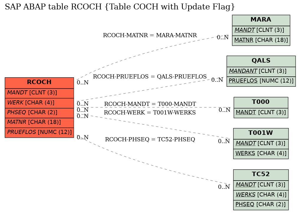 E-R Diagram for table RCOCH (Table COCH with Update Flag)