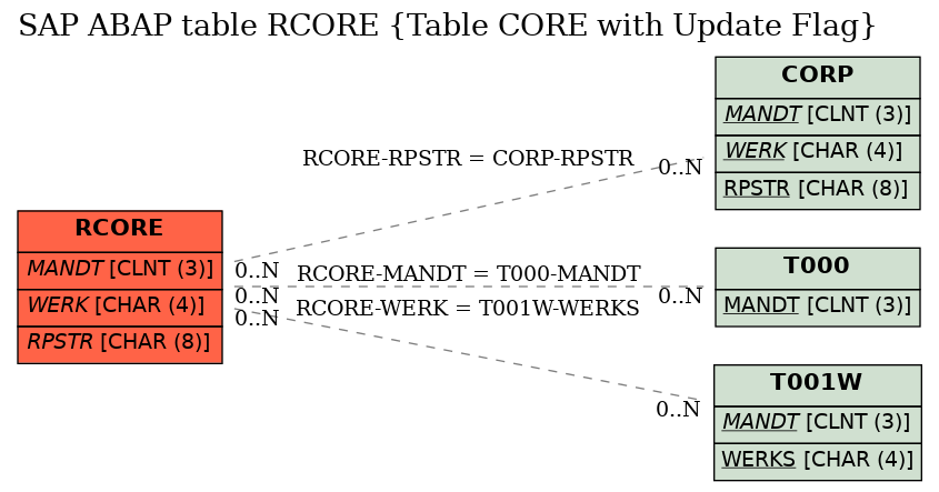 E-R Diagram for table RCORE (Table CORE with Update Flag)