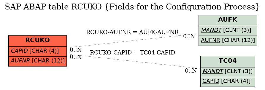 E-R Diagram for table RCUKO (Fields for the Configuration Process)