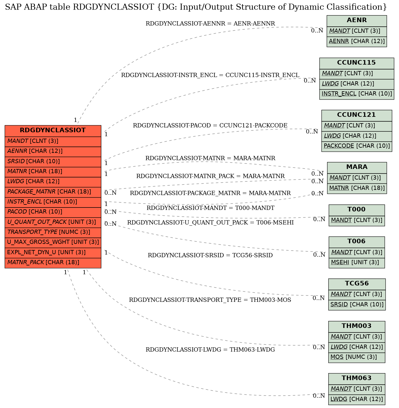 E-R Diagram for table RDGDYNCLASSIOT (DG: Input/Output Structure of Dynamic Classification)