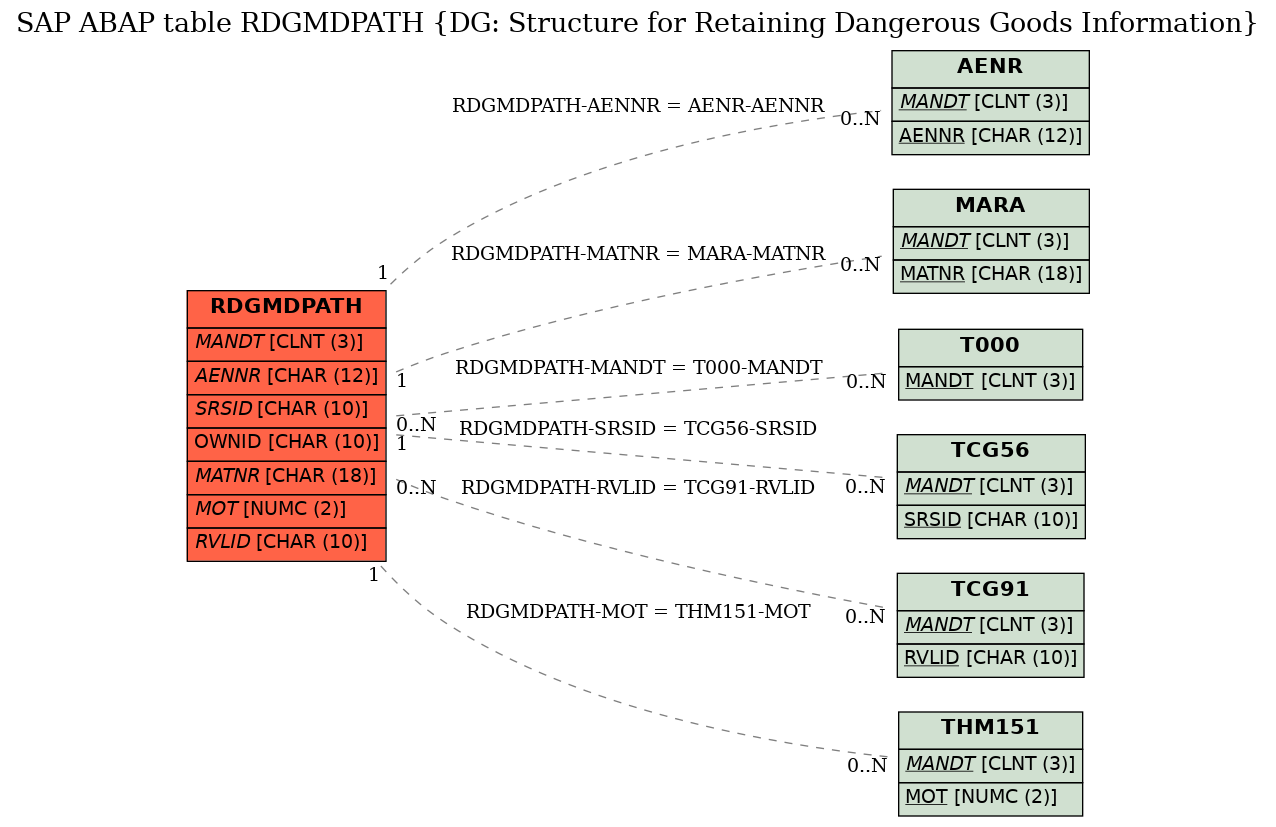 E-R Diagram for table RDGMDPATH (DG: Structure for Retaining Dangerous Goods Information)