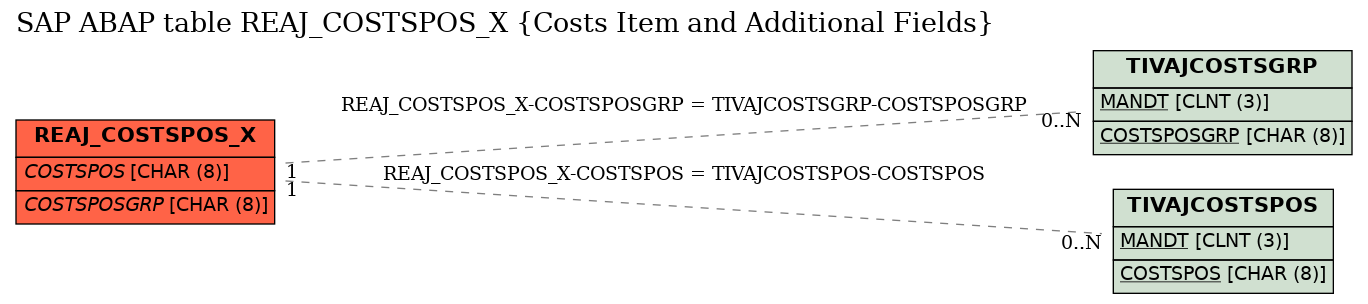 E-R Diagram for table REAJ_COSTSPOS_X (Costs Item and Additional Fields)