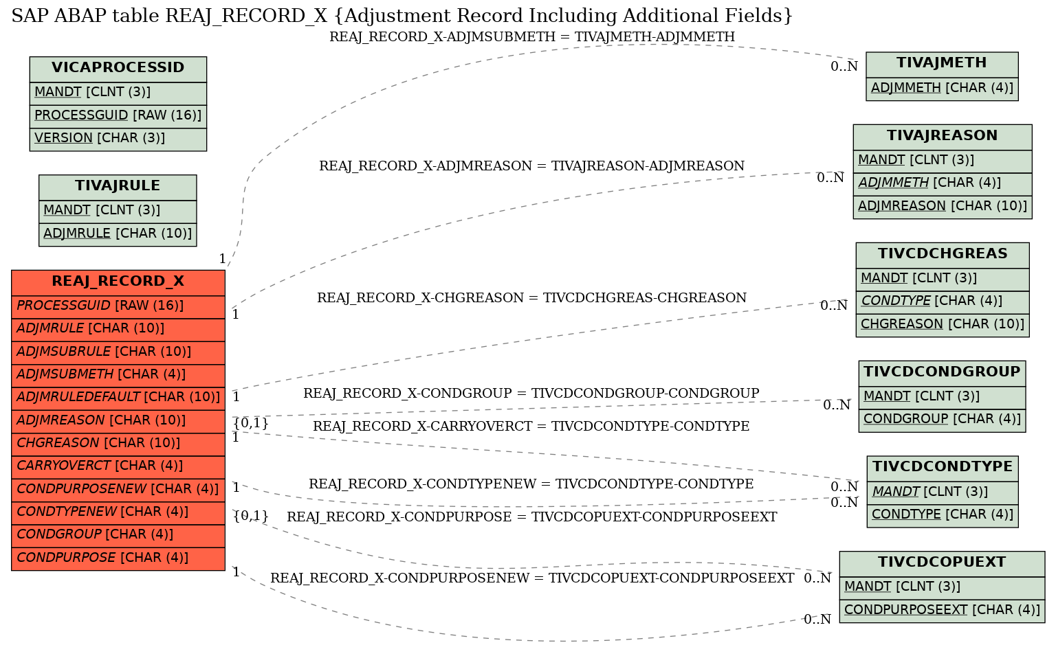 E-R Diagram for table REAJ_RECORD_X (Adjustment Record Including Additional Fields)