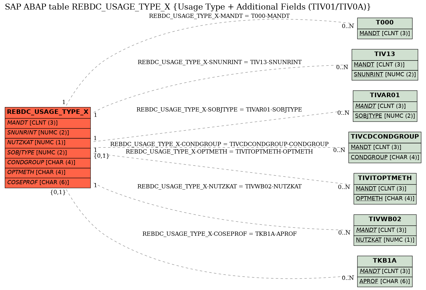 E-R Diagram for table REBDC_USAGE_TYPE_X (Usage Type + Additional Fields (TIV01/TIV0A))