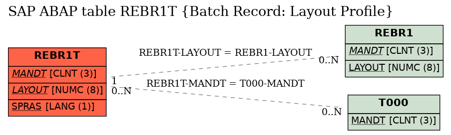 E-R Diagram for table REBR1T (Batch Record: Layout Profile)