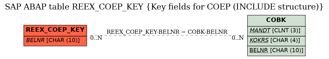 E-R Diagram for table REEX_COEP_KEY (Key fields for COEP (INCLUDE structure))
