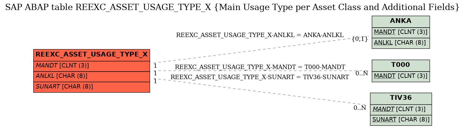 E-R Diagram for table REEXC_ASSET_USAGE_TYPE_X (Main Usage Type per Asset Class and Additional Fields)