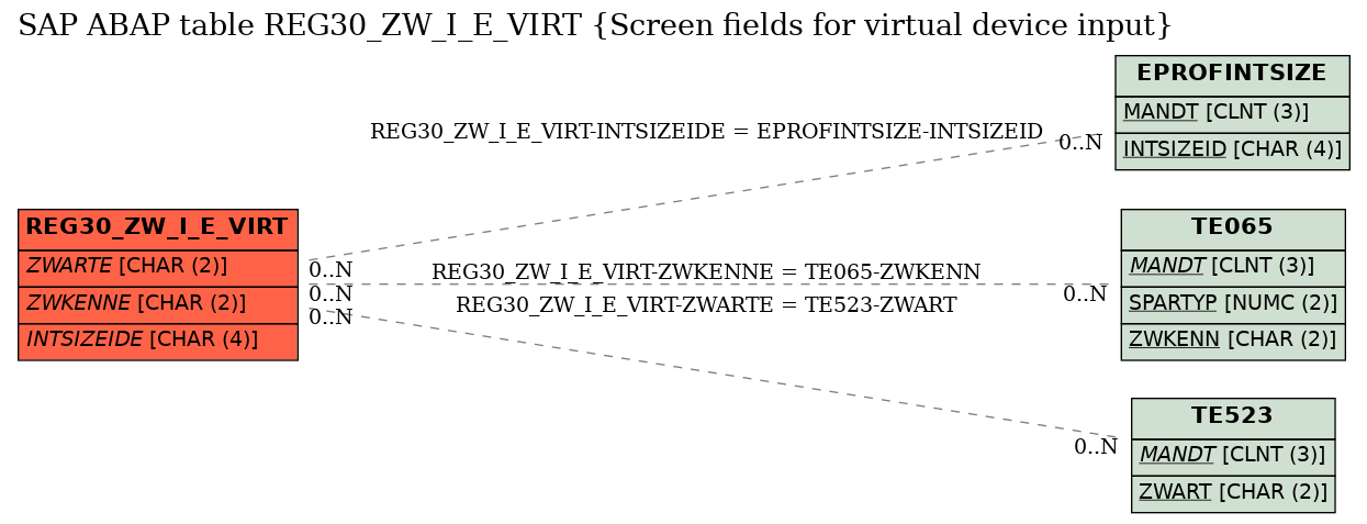 E-R Diagram for table REG30_ZW_I_E_VIRT (Screen fields for virtual device input)