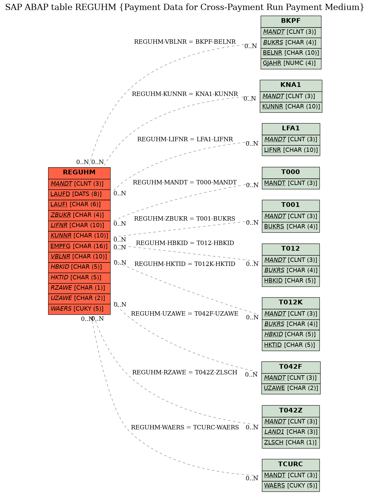 E-R Diagram for table REGUHM (Payment Data for Cross-Payment Run Payment Medium)