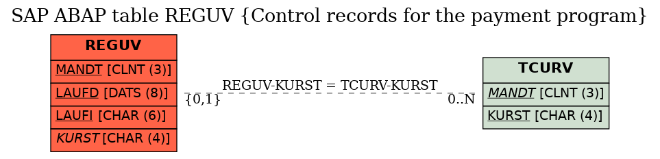 E-R Diagram for table REGUV (Control records for the payment program)