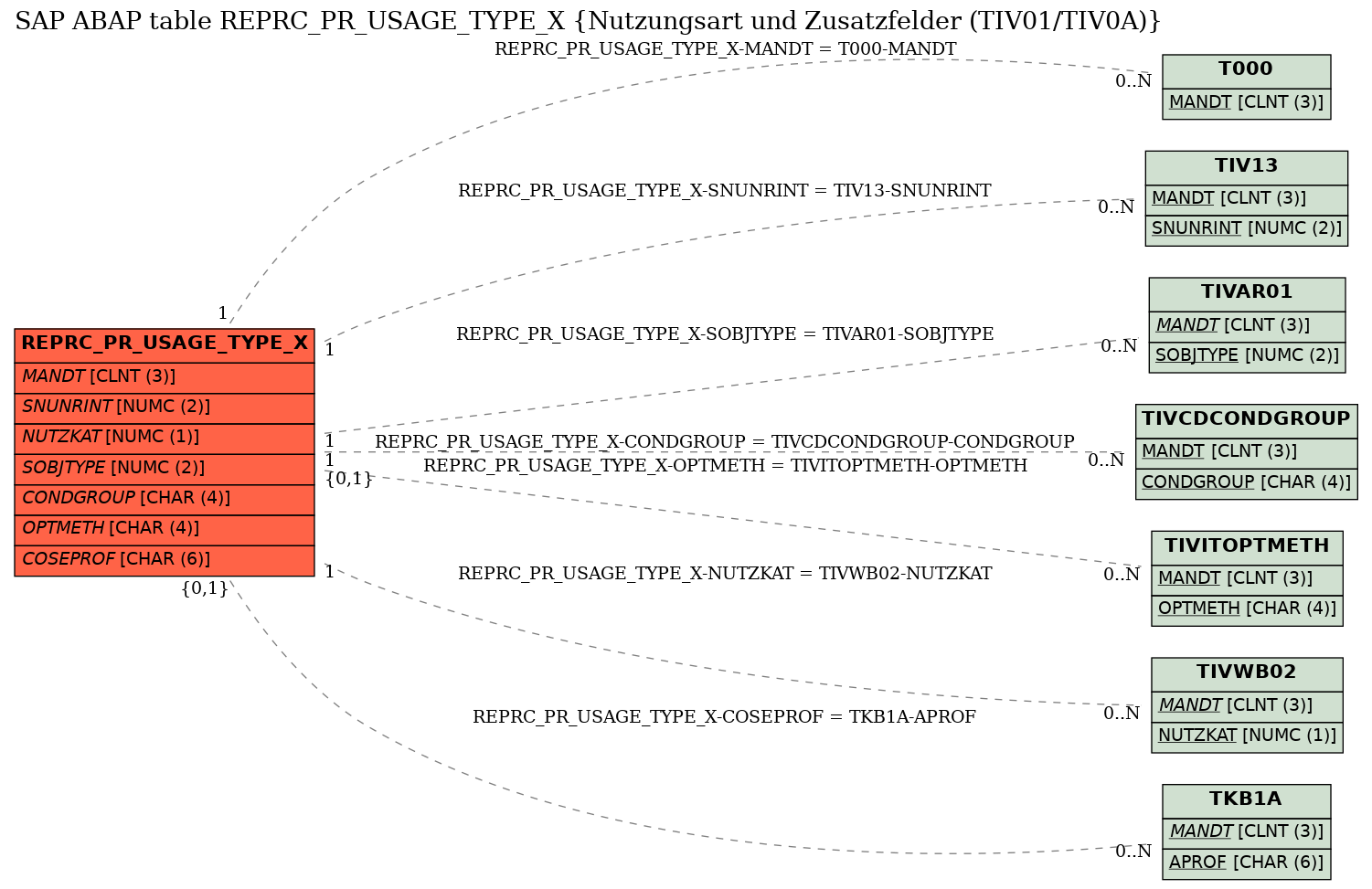E-R Diagram for table REPRC_PR_USAGE_TYPE_X (Nutzungsart und Zusatzfelder (TIV01/TIV0A))