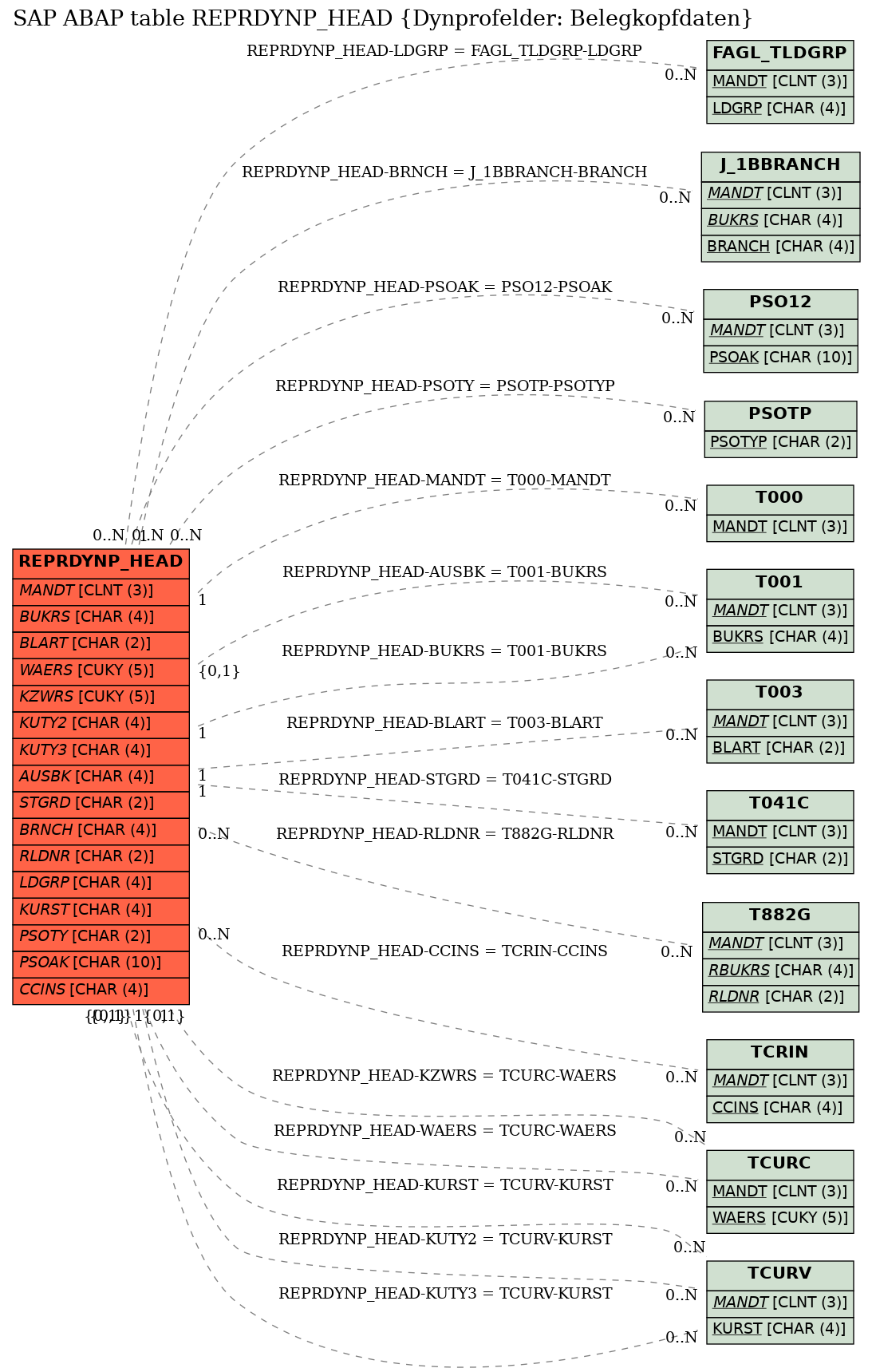 E-R Diagram for table REPRDYNP_HEAD (Dynprofelder: Belegkopfdaten)