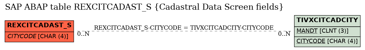 E-R Diagram for table REXCITCADAST_S (Cadastral Data Screen fields)