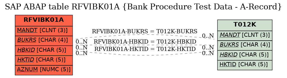 E-R Diagram for table RFVIBK01A (Bank Procedure Test Data - A-Record)