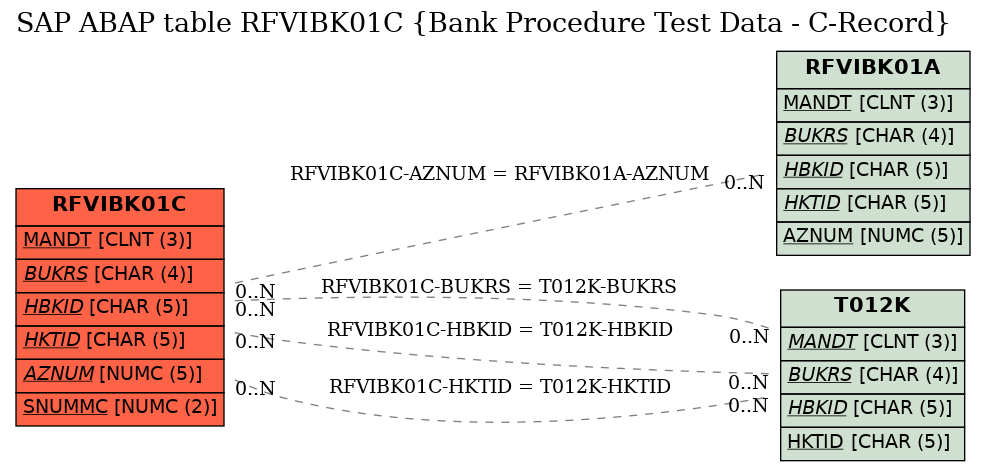 E-R Diagram for table RFVIBK01C (Bank Procedure Test Data - C-Record)