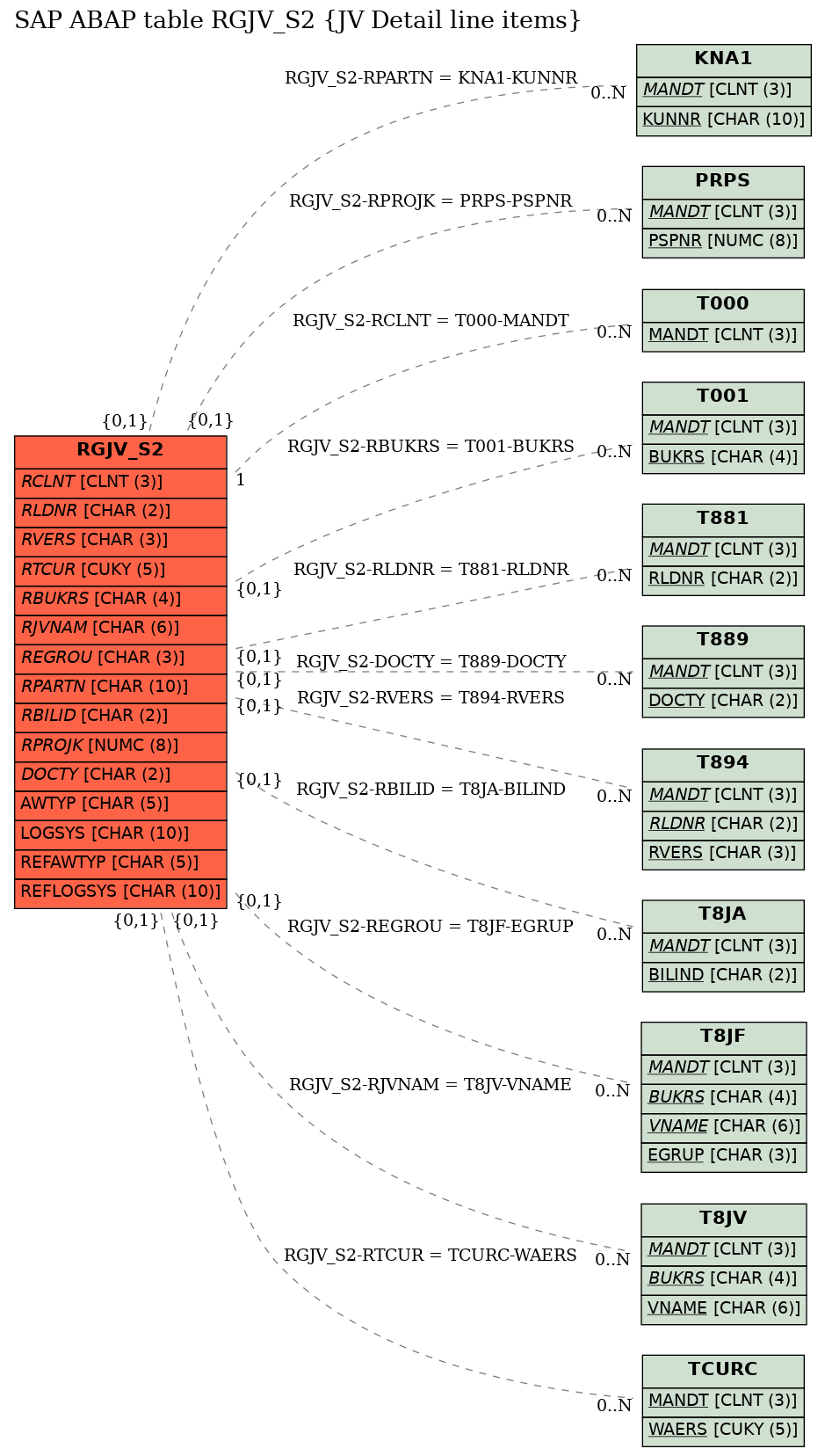 E-R Diagram for table RGJV_S2 (JV Detail line items)