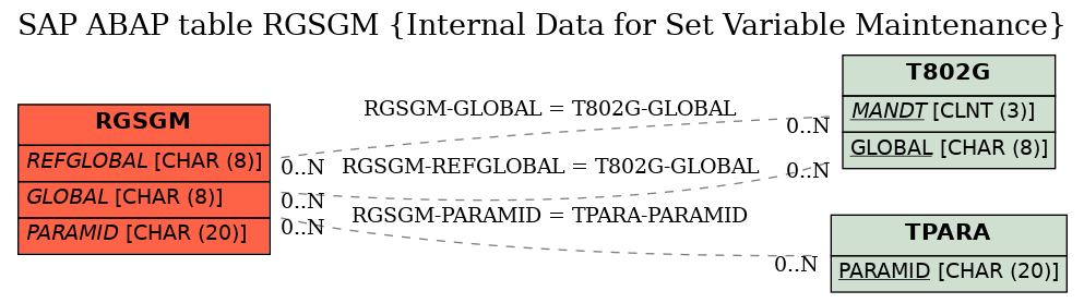 E-R Diagram for table RGSGM (Internal Data for Set Variable Maintenance)