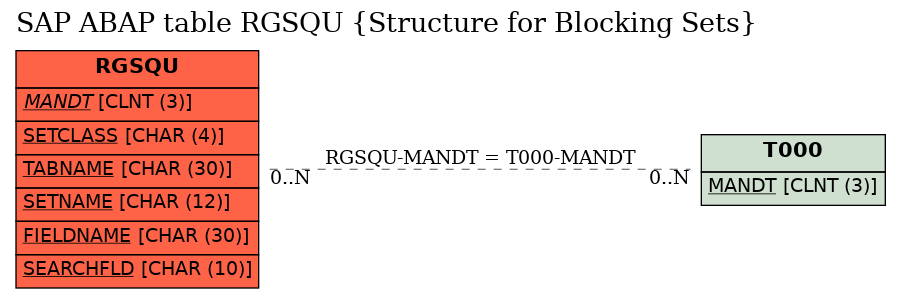 E-R Diagram for table RGSQU (Structure for Blocking Sets)