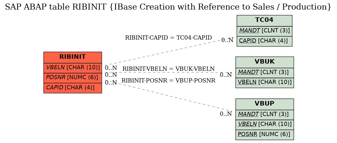 E-R Diagram for table RIBINIT (IBase Creation with Reference to Sales / Production)