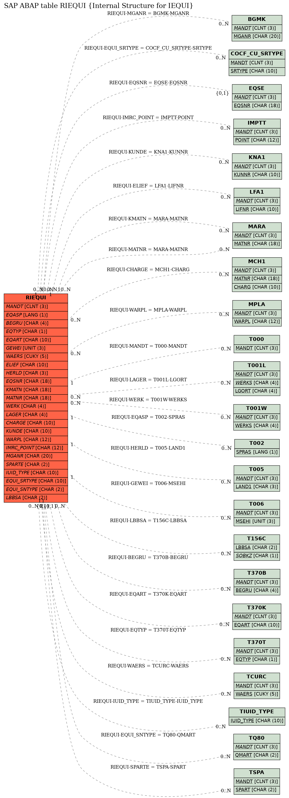 E-R Diagram for table RIEQUI (Internal Structure for IEQUI)